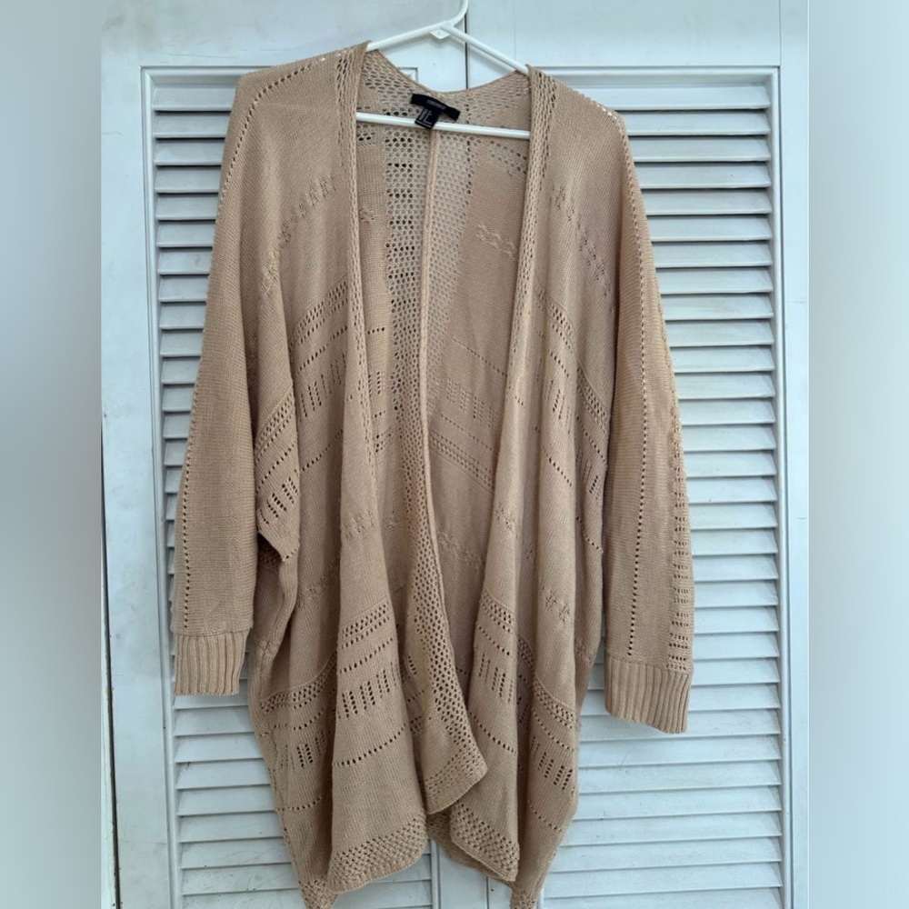 Forever 21 Tan Knit Open-Front Cardigan